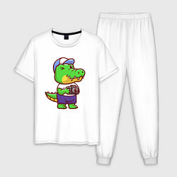 Пижама хлопковая мужская Крокодил с фотиком, цвет: белый