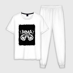 Пижама хлопковая мужская Сила кулаков ММА, цвет: белый