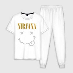 Пижама хлопковая мужская Нирвана рок музыка, цвет: белый
