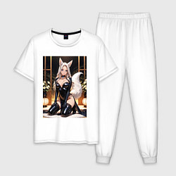 Пижама хлопковая мужская Белая лисица в откровенном наряде, цвет: белый