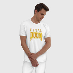 Пижама хлопковая мужская Doom final gold logo, цвет: белый — фото 2