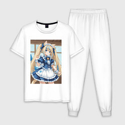 Пижама хлопковая мужская Горничная с ушками в maid cafe, цвет: белый