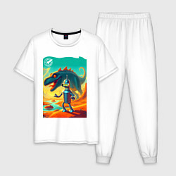 Пижама хлопковая мужская Бендер и тираннозавр на затерянной планете, цвет: белый