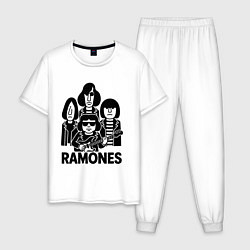 Пижама хлопковая мужская Ramones силуэты, цвет: белый