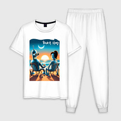 Пижама хлопковая мужская Bender with girlfriend - beach story, цвет: белый