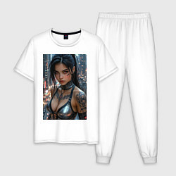 Пижама хлопковая мужская Девушка из будущего, цвет: белый