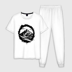 Пижама хлопковая мужская Гора и храм в круге, цвет: белый