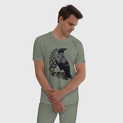 Пижама хлопковая мужская Суровый ворон в кельтском стиле - символ воинов, цвет: авокадо — фото 2