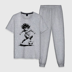 Пижама хлопковая мужская Футбольная атака аниме, цвет: меланж