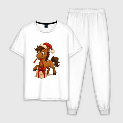 Мужская пижама Лошадка распаковывает подарок