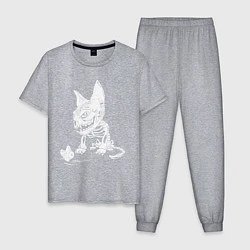 Пижама хлопковая мужская Скелет кота, цвет: меланж