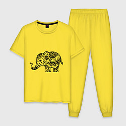 Пижама хлопковая мужская Слоник узор, цвет: желтый