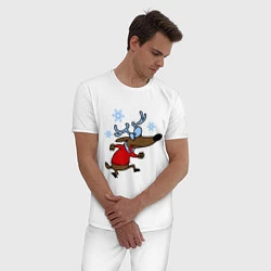 Пижама хлопковая мужская Новогодний олень, цвет: белый — фото 2