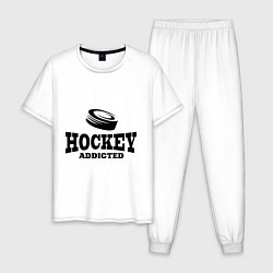 Пижама хлопковая мужская Hockey addicted, цвет: белый