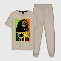 Пижама хлопковая мужская Bob Marley: Jamaica, цвет: миндальный