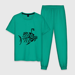 Пижама хлопковая мужская Скелет глубоководной рыбы, цвет: зеленый