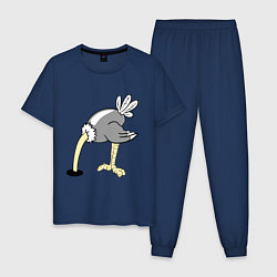 Пижама хлопковая мужская Влюбленный страус: для него цвета тёмно-синий — фото 1