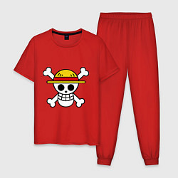Пижама хлопковая мужская Флаг Луффи, цвет: красный