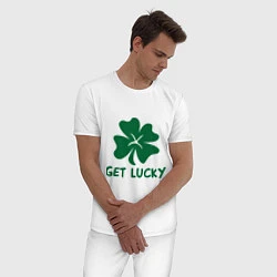 Пижама хлопковая мужская Get lucky, цвет: белый — фото 2