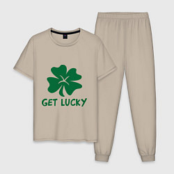 Пижама хлопковая мужская Get lucky, цвет: миндальный