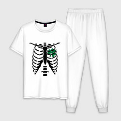 Пижама хлопковая мужская Скелет и клевер, цвет: белый