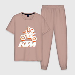 Пижама хлопковая мужская KTM белый, цвет: пыльно-розовый