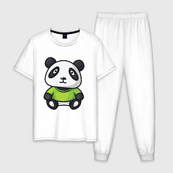Пижама хлопковая мужская Маленький панда, цвет: белый