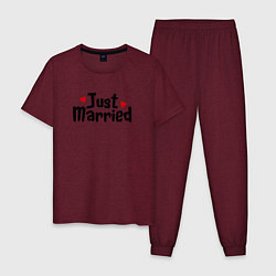 Пижама хлопковая мужская Just Married - Молодожены, цвет: меланж-бордовый