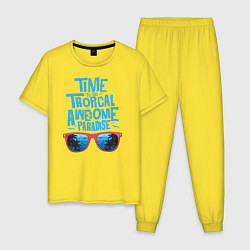 Пижама хлопковая мужская Tropical Awesome Paradise, цвет: желтый