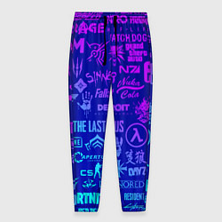 Брюки на резинке мужские Неоновые геймерские лого, цвет: 3D-принт