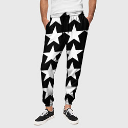 Брюки на резинке мужские Белые звёзды на чёрном фоне, цвет: 3D-принт — фото 2