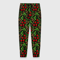 Брюки на резинке мужские Земляника и Ромашки хохлома, цвет: 3D-принт