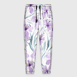 Мужские брюки Цветы Фиолетовые Нарисованные Акварелью