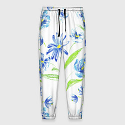Мужские брюки Цветы Синие Нарисованные Карандашами