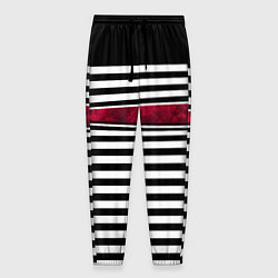 Мужские брюки Полосатый современный черно-белый с красной вставк