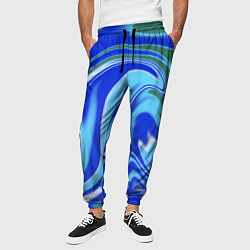 Брюки на резинке мужские Тай-дай с синим, зелёным и белым цветом, цвет: 3D-принт — фото 2