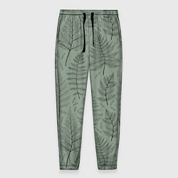 Мужские брюки Листья папоротника на зеленом фоне Минимализм
