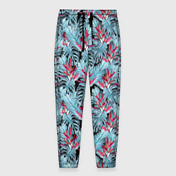 Мужские брюки Голубые тропические листья и цветы