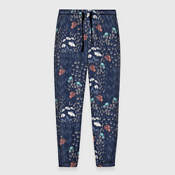 Мужские брюки Мелкие цветочки на синем паттерн