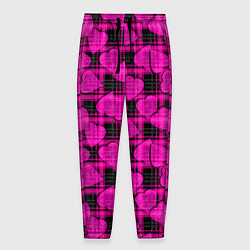 Мужские брюки Black and pink hearts pattern on checkered