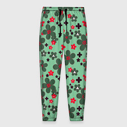 Мужские брюки Красно-зеленый цветочный узор ретро