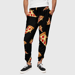 Брюки на резинке мужские Куски пиццы на черном фоне, цвет: 3D-принт — фото 2