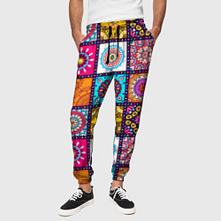 Брюки на резинке мужские Пэчворк - мандалы, цвет: 3D-принт — фото 2