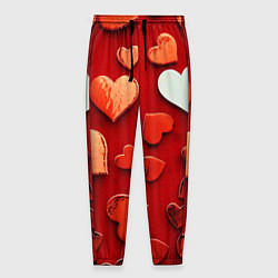 Мужские брюки Красные сердца на красном фоне
