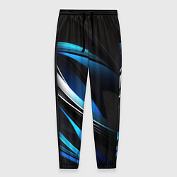 Мужские брюки Абстрактные синие и белые линии на черном фоне