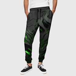 Брюки на резинке мужские Объемные черные и зеленые линии, цвет: 3D-принт — фото 2
