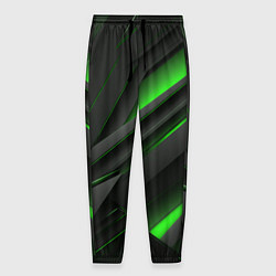 Брюки на резинке мужские Черно-зеленые объемные полосы, цвет: 3D-принт