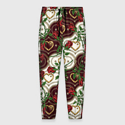 Мужские брюки Романтика - сердечки и розы