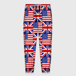 Брюки на резинке мужские Флаги США и Англии, цвет: 3D-принт