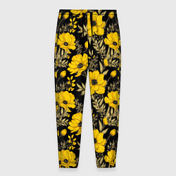 Мужские брюки Желтые цветы на черном фоне паттерн